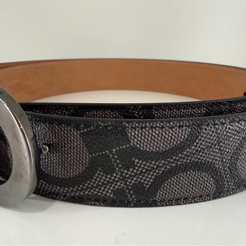 Salvatore Ferragamo Brown Canvas Signature Gancini Belt with Gunmetal Buckle - Picture 2 of 5